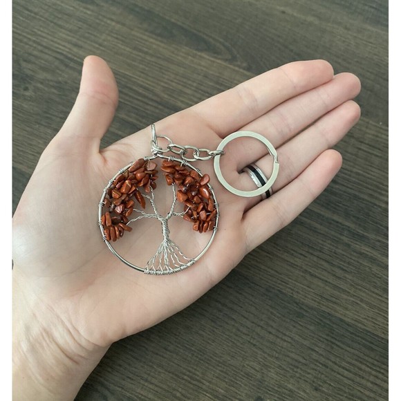 New Red Agate Gemstones Tree of Life Keychain Wire Tree Handmade USA Gift - Picture 3 of 3